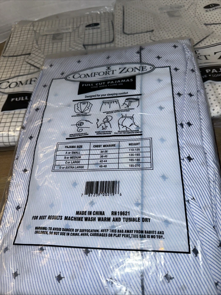 Lote de 3 conjuntos de pijama de hombre Comfort Zone manga larga/pierna larga talla X-grande Foto 4 de 4