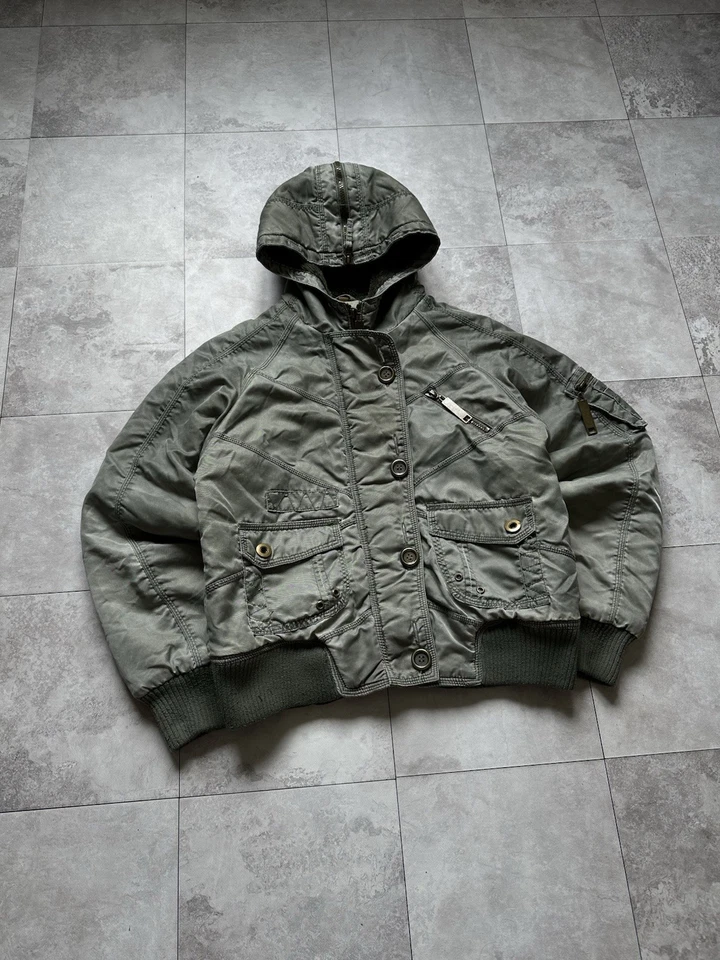 Vntg Washed Bomber LGB If Six Was Nine Style Faux Fur Zip Cropped Bomber Jacket - Image 2 of 4