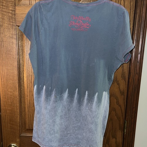 Harley Davidson Gatlinburg TN Hillbilly Shirt Women Tag SZ 2XL Blue White & Pink - Picture 5 of 6