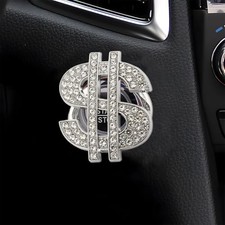 Bling Dollar Car Push Start Button Cover with Rhinestone, Anti-Scratch White