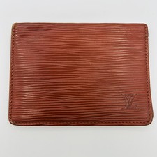 Cartera Louis Vuitton Para Hombres Marrón Cuero Epi Doble Plegable Portatarjetas de Identificación Delgada Logo