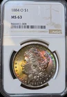 1884-O Morgan Silver Dollar NGC MS63 Rainbow Toned Coin Rare Neon Colors $1 UNC