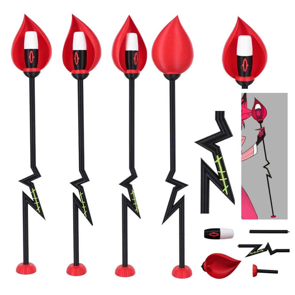 Haz-bin 2025 Alastor Radio Demonio Cosplay Micrófono Bastón Rojo PVC Personal Micrófono Fiesta Foto 2 de 4