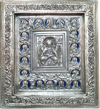 Icona Russa - Cristo  nel Beato Silenzio - riza metallo argentato e smalti