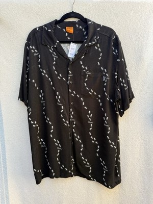 DESIGNS UNTITLED Men s XL Black Ant Script Print Short Sleeve Button Down Shirt