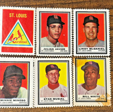 1962 Topps Baseball Stamp ST. LOUIS CARDS Musial Minoso Team White LOT OF 6