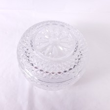 Vintage Round Clear Cut Glass Candy Trinket Vanity Jewelry Box Lidded