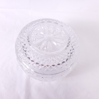 Vintage Round Clear Cut Glass Candy Trinket Vanity Jewelry Box Lidded 