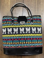 1960  s Made In Guatemala Woven Cat Embroidered Top Handles Bag Purse EUC