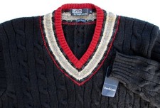 VTG POLO RALPH LAUREN Wool Sweater Cable Knit V Neck Fair Isle XL NWT