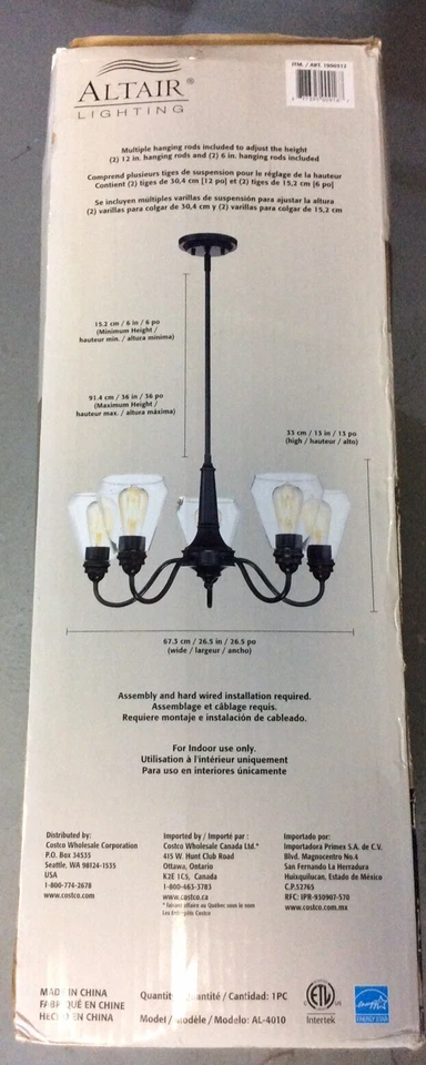 Lámpara de araña regulable LED acabado bronce brazo reversible Altair Lighting - caja abierta Foto 3 de 4
