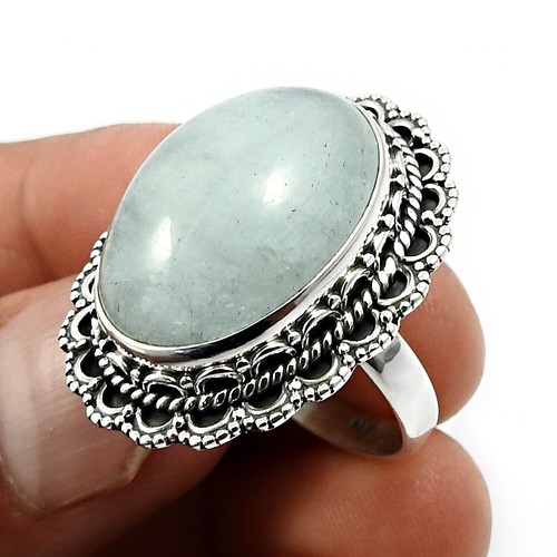 Gift For Her 925 Silver Natural Aquamarine Solitaire Bohemian Ring Size S B30