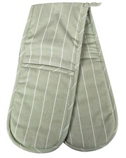 DOUBLE OVEN GLOVE STRIPES MINT GREEN OFF WHITE LINES PRINTED KITCHEN DECOR GIFT