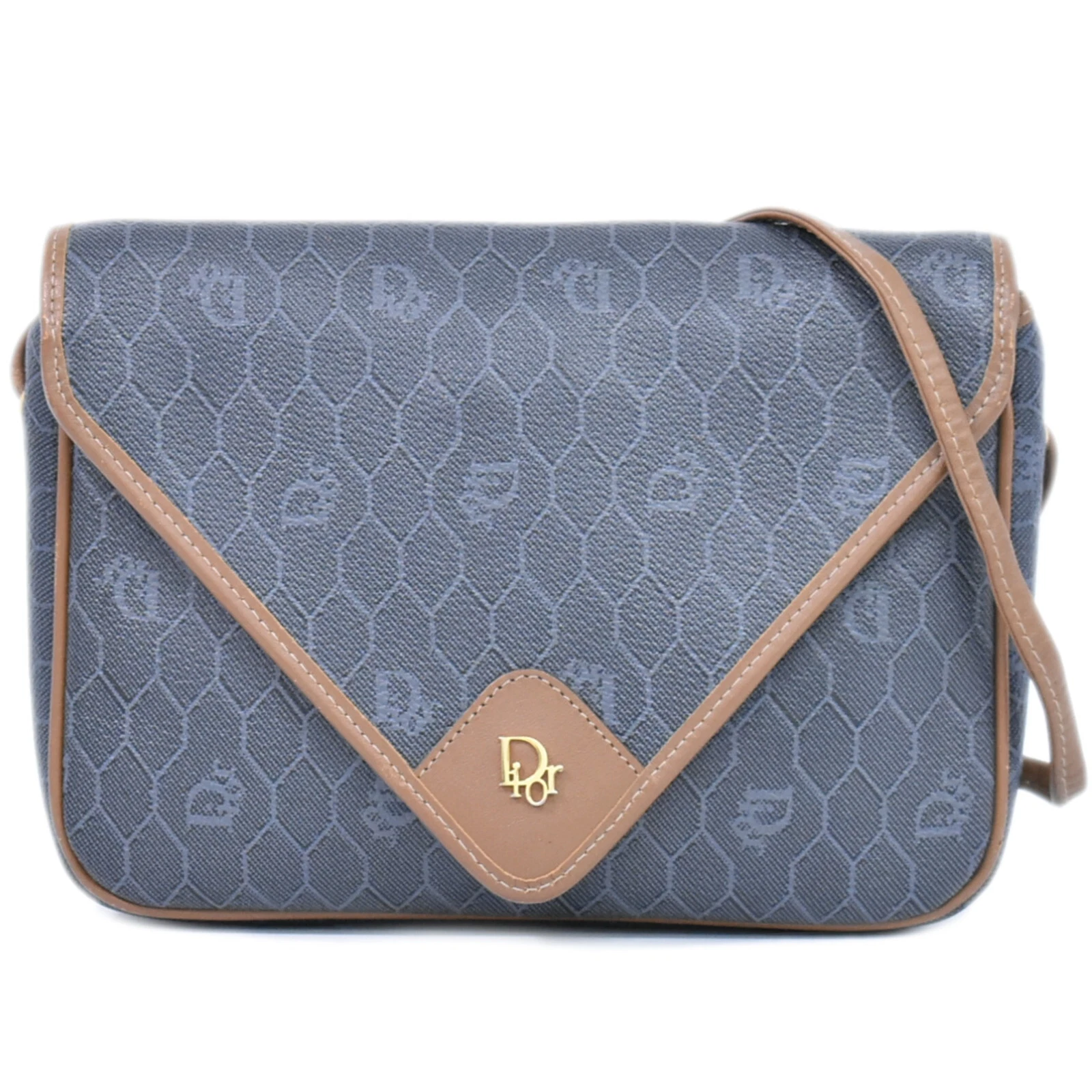 Sac bandoulière Christian Dior nid d'abeille PVC gris foncé doré