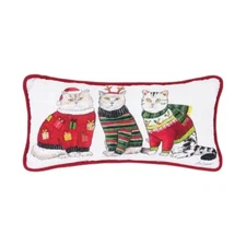 “3 Cats in Winter Sweaters" Small Accent Christmas Holiday Pillow 6" x 12" NEW