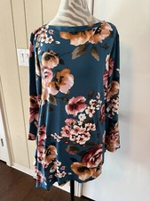 Agnes and Dora, Asymmetrical Tunic, Teal Floral, Size Medium, NWT