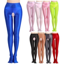Oily Glossy Crotchless Pantyhose Stockings Stain Stretchy Tights Dance Lingerie