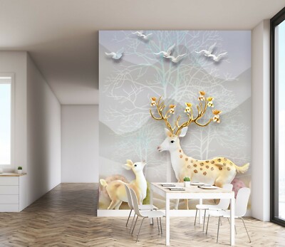 3D Yellow Deer Branch 34030NA Wallpaper Wall Murals Removable Wallpaper Fay