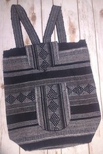 Mexican Backpack Baja Black White Striped Aztec southwest washable XL