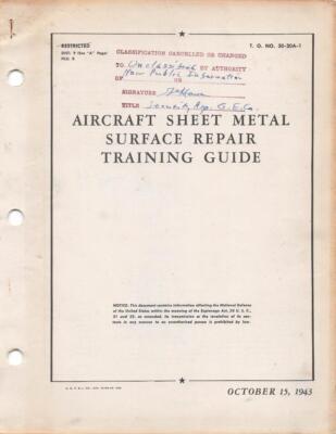 1943 AAF AIRCRAFT SHEET METAL SURFACE REPAIR FLIGHT MANUAL AIRCRAFT HANDBOOK-CD