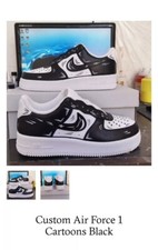 Nike Air Force 1 Custom White Shoes 'Black Cartoon Outline' Mens Womens Kids