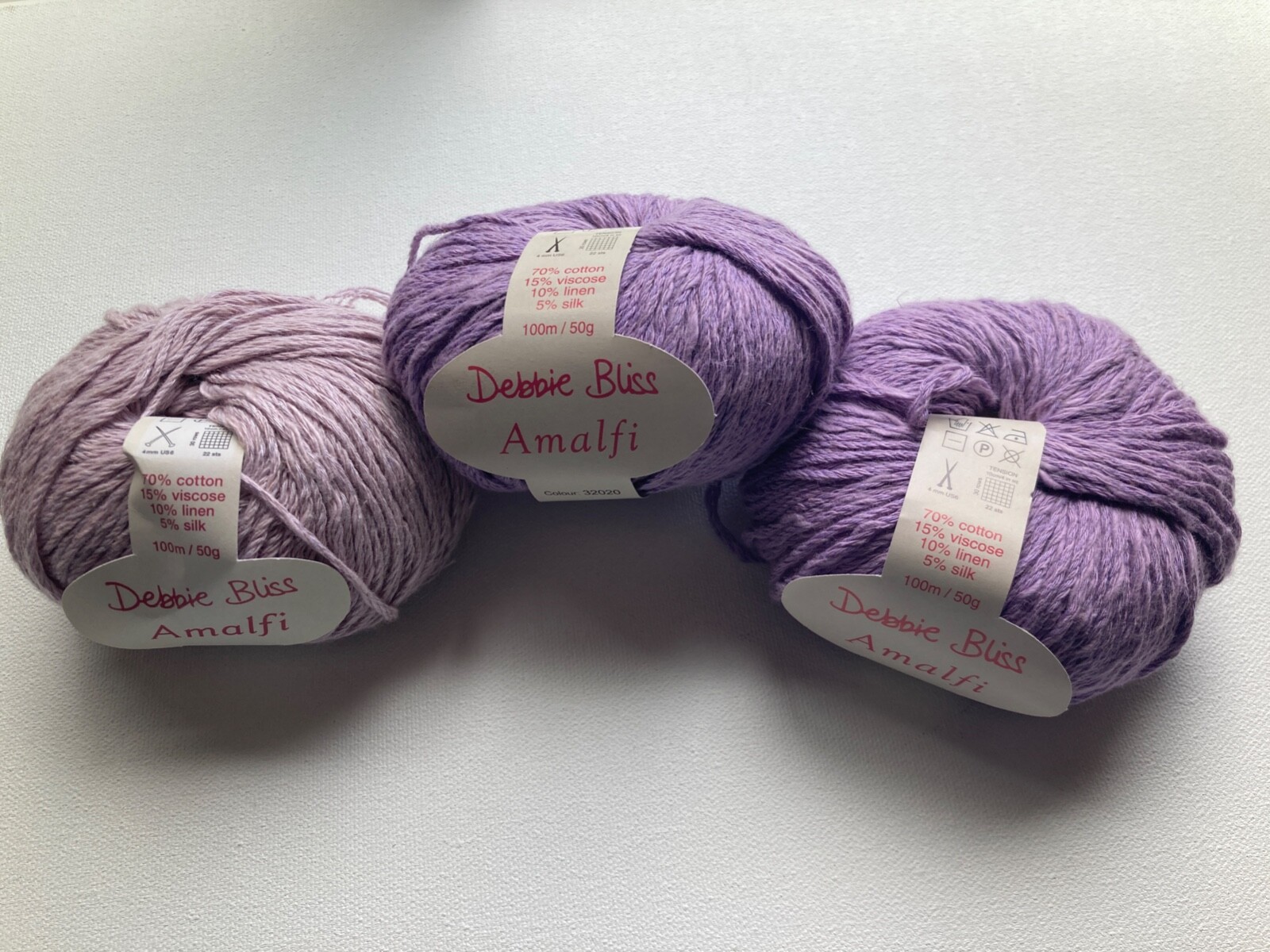 Debbie Bliss Amalfi Yarn Lot of 3 Lilac Lavender Cotton Viscose Linen