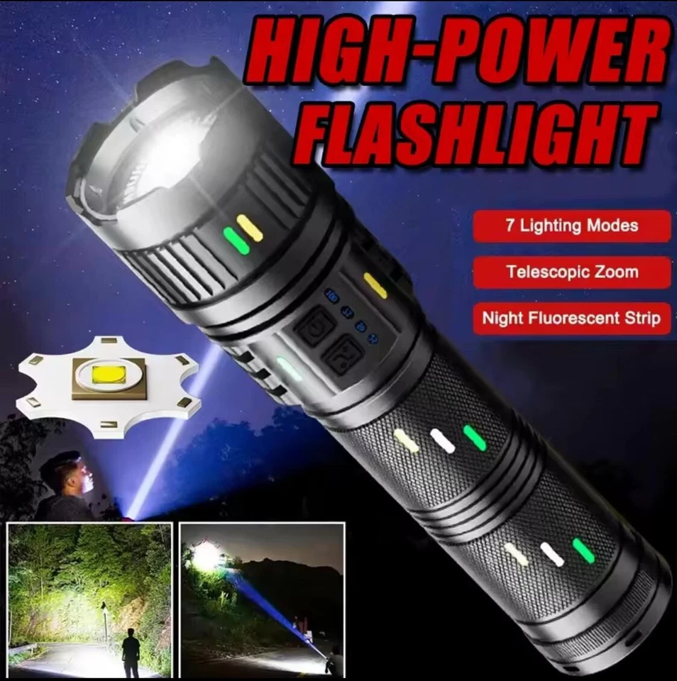 TORCIA LED DA 100W PROFESSIONALE POTENTE RICARICABILE CON 4 BATTERIE E CAVO USB - Immagine 2 di 4