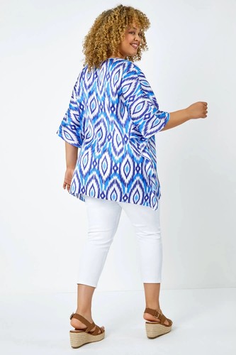 NEW ROMAN KIMONO TOP SIZE 18, Stunning Blue Aztec Occasion Tunic Blouse Top - Picture 9 of 11
