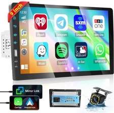 9" Single 1DIN Wireless Apple CarPlay Android Auto Car Stereo Touch Radio Camera