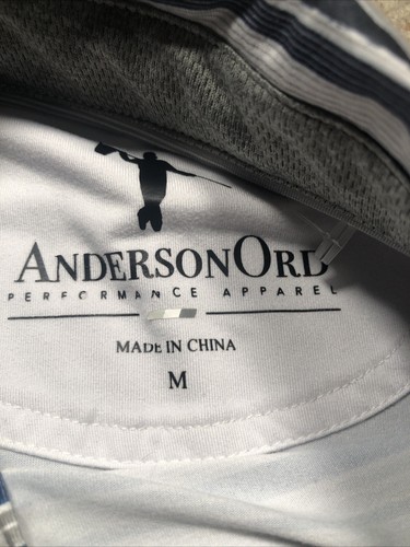 Anderson Ord Mens Golf Polo Grey Striped Size Medium - Picture 9 of 10