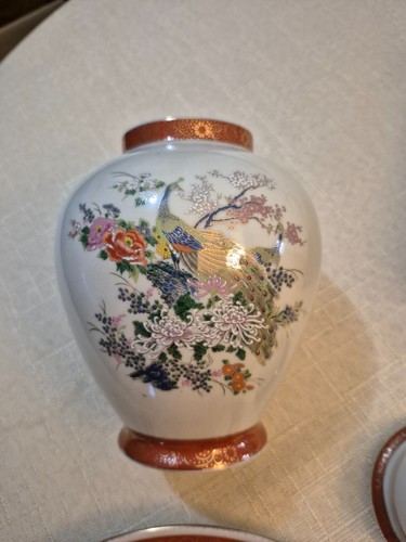 Vintage 1979 Satsuma Japan Red and Gold Peacock 7 Piece Set Free Shipping - Picture 9 of 22