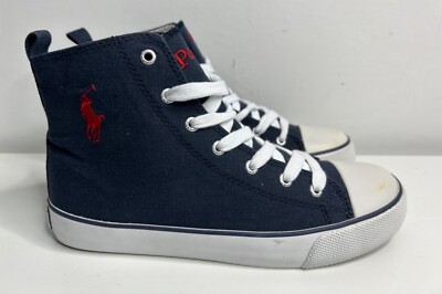 Ralph Lauren Kinder Turnschuhe blau Canvas Harbour hohe Pumps UK Größe 4,5 NEU POLO