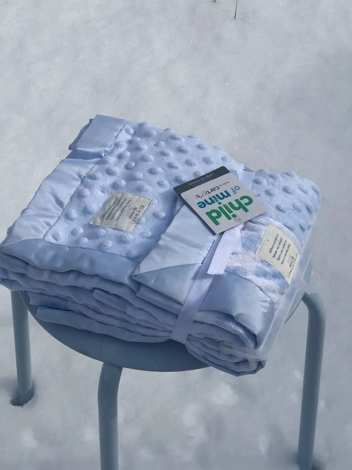 New Carter's Child Of Mine Puppy Dog Baby Blanket Lovey Set Satin Trim Blue Dots - Image 3 of 4