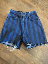 VINTAGE LEVIS 900 Series Rare Denim Striped Shorts 7 Womens Blue Black EUC Small