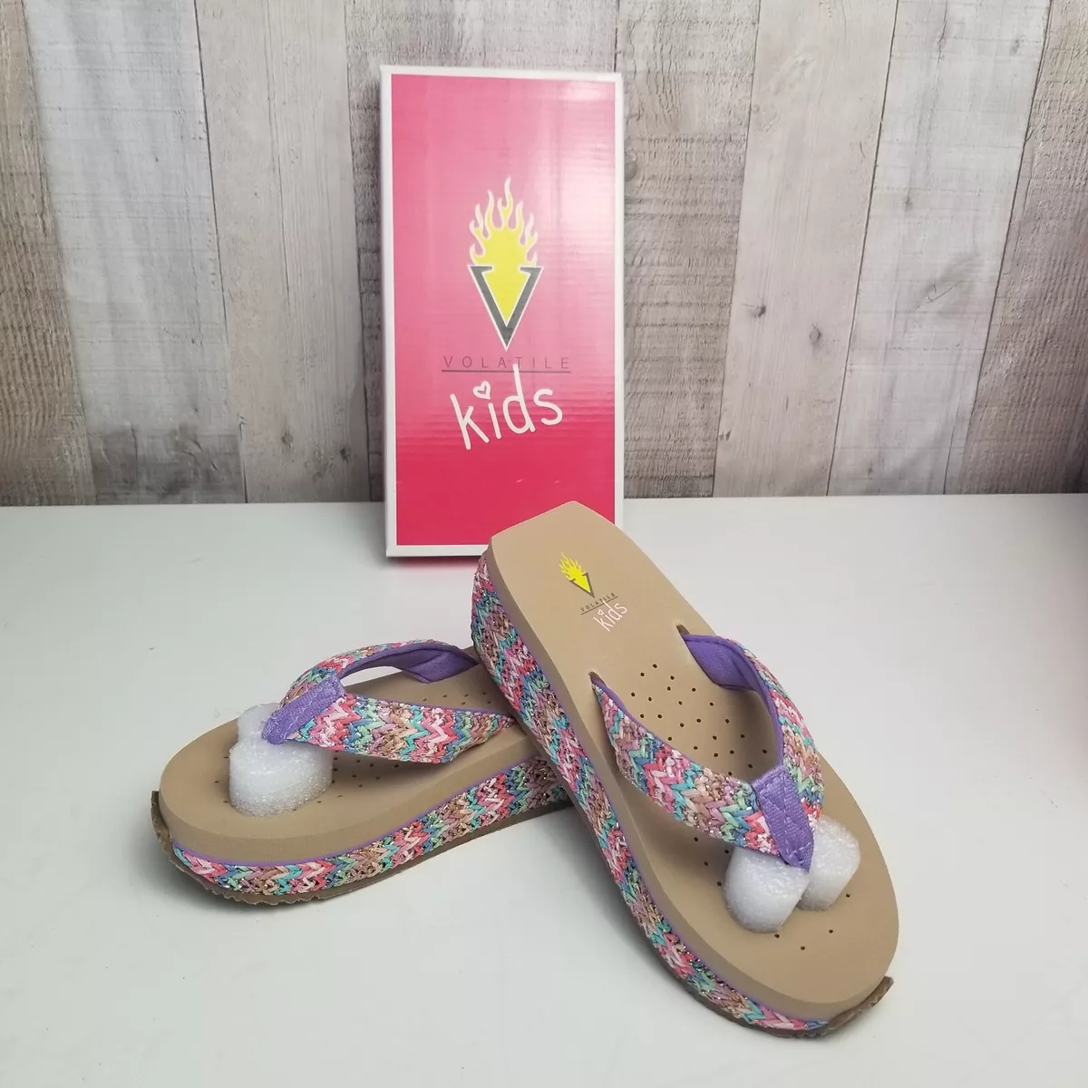 Volatile Kids Size 13 Flip Flops Bernice Natural MultiColor Girls Shoes  Sandals