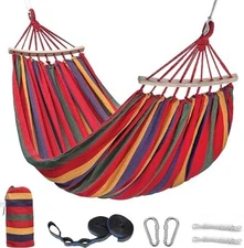 Large Cotton Double Hammock - Tree Hammock for Indoor Outdoor Garden Patio