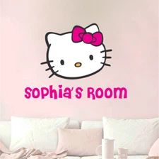 Hello Kitty Wall Decal Hello Kitty Room Sticker with Custom Name Personalize j01
