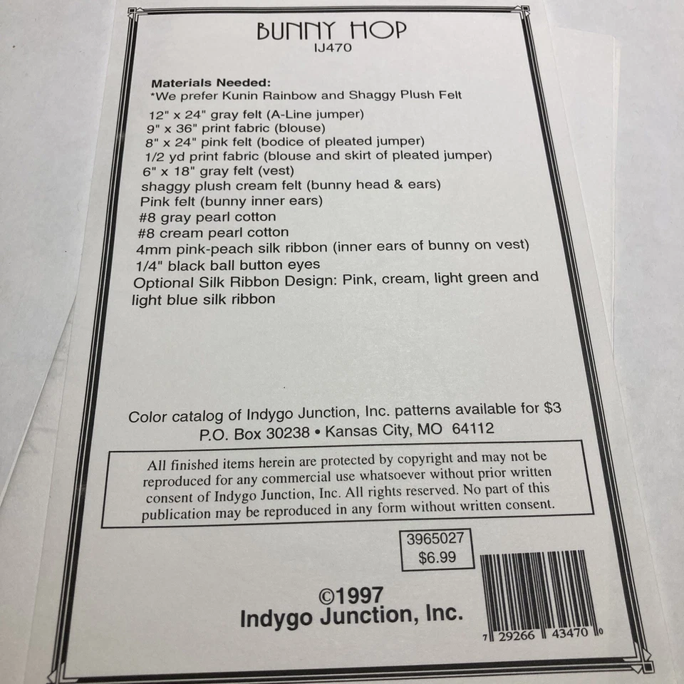 Indygo Junction Bunny Hop Jumper Vest Blouse Purse 18" Doll Sewing Pattern IJ470 - Image 4 of 4