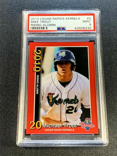 MIKE TROUT 2010 CEDAR RAPIDS #2 KERNELS RISING ALUMNI MINOR LEAGUE ROOKIE PSA 9