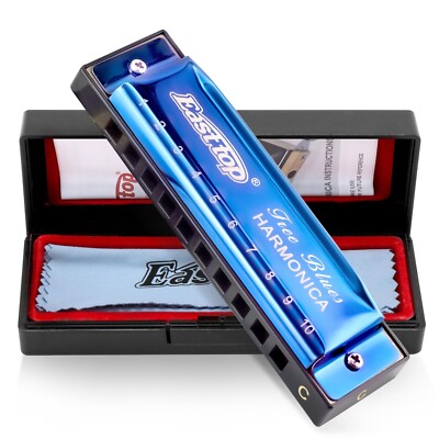 EASTTOP Mundharmonika C Blau 10Holes Professionelles Diatonic Blues Harmonica DE