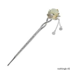 Natural White Jade Lotus Hairpin Tassel Chinese Style Retro Charm Women Jewelry