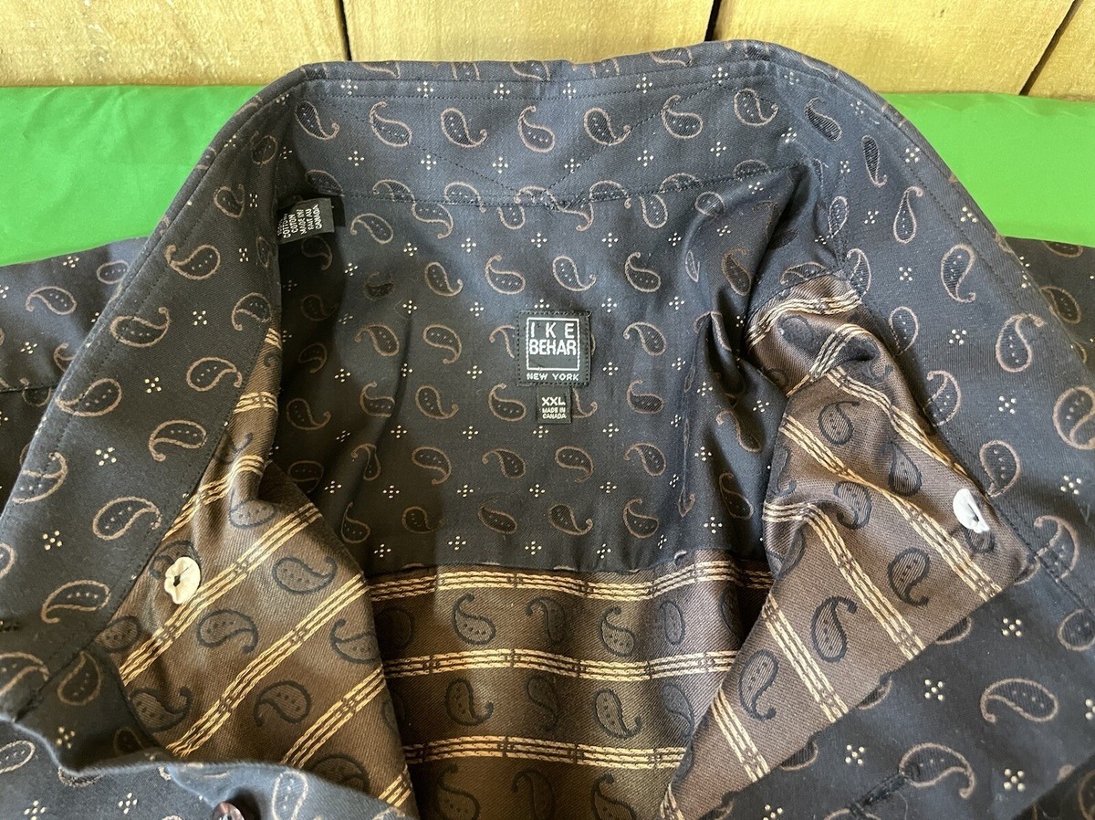Chemise Homme IKE BEHAR New York - Taille M - Motif Géométrique Noir Et Bleu