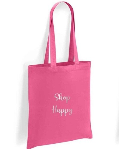 Shop Happy Print Tote Shopping Bag 100% Cotton with long handles - Picture 11 of 11