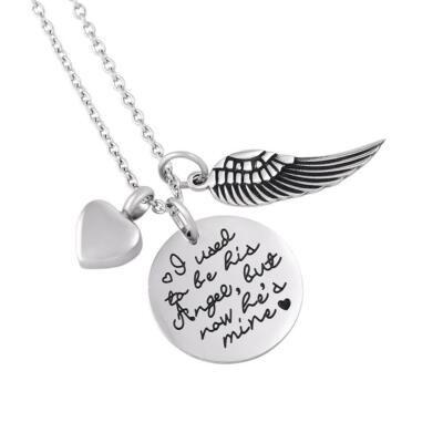 Norya Cremation Urn Necklace - "I Used To Be His Angle, Now He's Mine" Stainless Steel Memorial Pendant - View #2