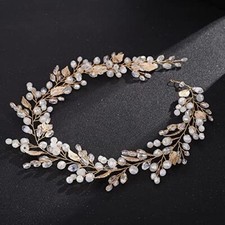 Bride Wedding Hair Vine Headband Bridal Crystal Leaf Hair Pieces Handmade