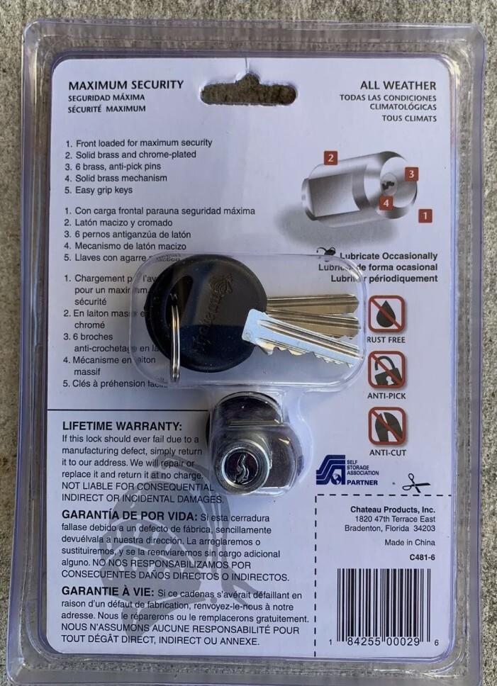 NEW! CHATEAU C4816 Cylinder Bezel Lock w/ 3 Keys SOLID BRASS / MAX