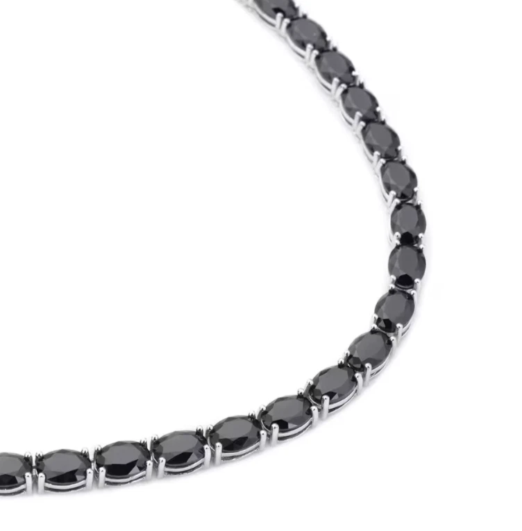 Collana tennis ovale spinello nero platino su argento sterling 16 pollici... - Immagine 4 di 4