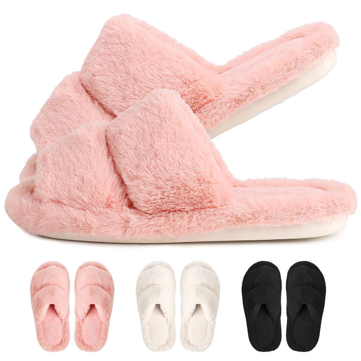 Soft Winter Women's Fuzzy Slippers Fluffy Open Toe House Slippers