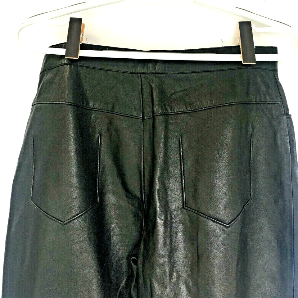 Anne Klein New York Woman's 100% Leather Pants Size 6 Black Lined Front Pockets - Image 3 of 4
