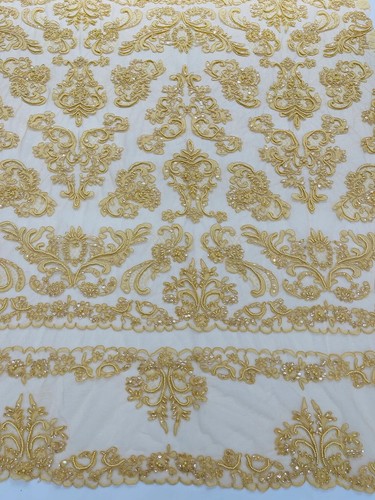My Lady Beaded Fabric - Damask Beaded Sequins Embroidered Mesh Fabric By Yard - Picture 34 of 82